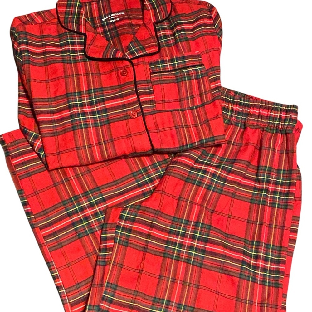 BEE & WILLOW Red and Green Pajama Set with Festive Plaid Pattern